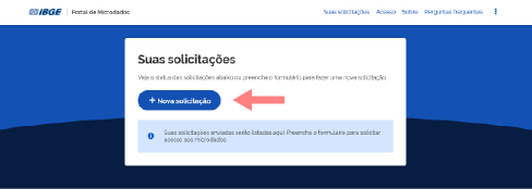 Página de solicitações, com destaque para o botão de nova solicitação