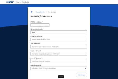 Formulário de criação de solicitação